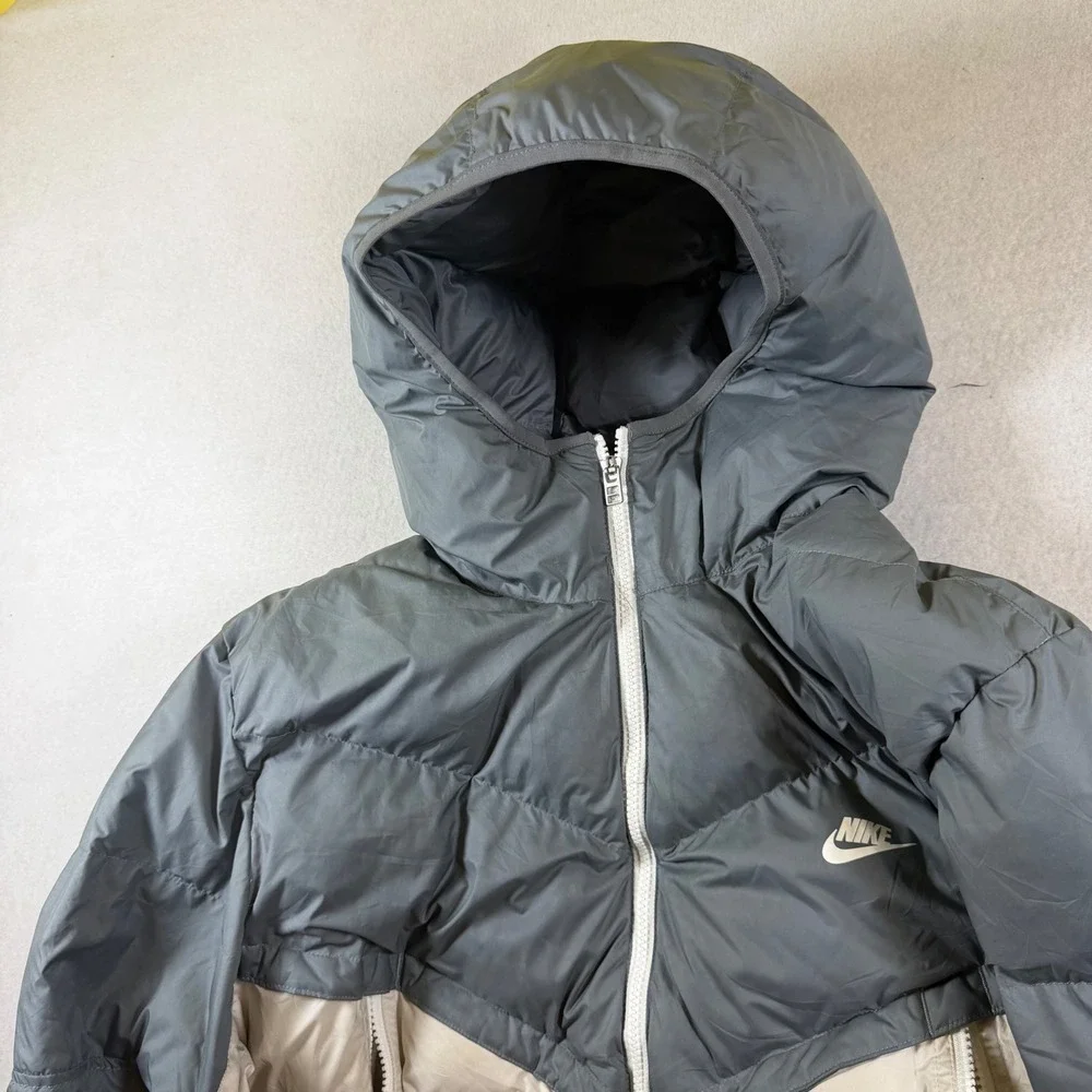 Nike Storm-FIT Mens Hooded Puffer Jacket Grey Beige Colorblock Large Futura Logo